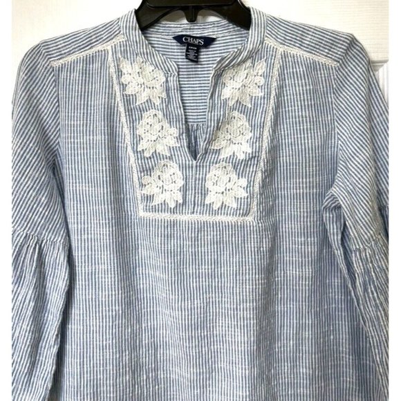 Chaps shirt women's size S oversize would also fit a M embroidery excellent cond - Picture 3 of 6